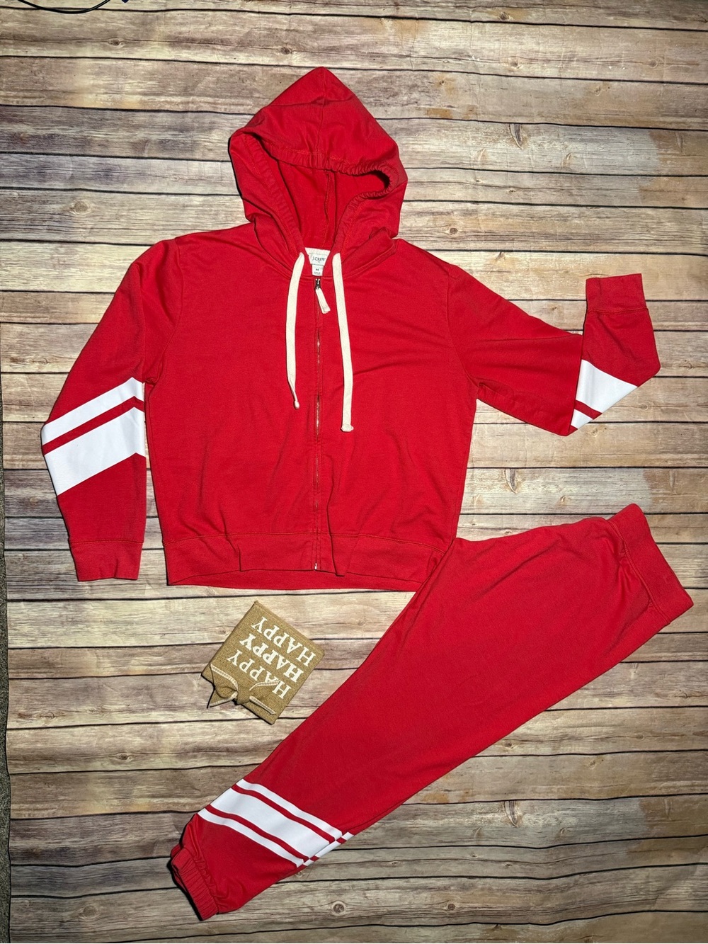 J Crew Striped Tracksuit Set Deep Rose Size Medium